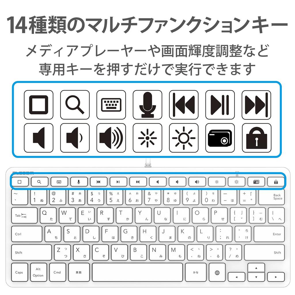 Elecom Kabelová klávesnice s konektorem Lightning, US Layout, pantograf, bílá TK-LCP01WH