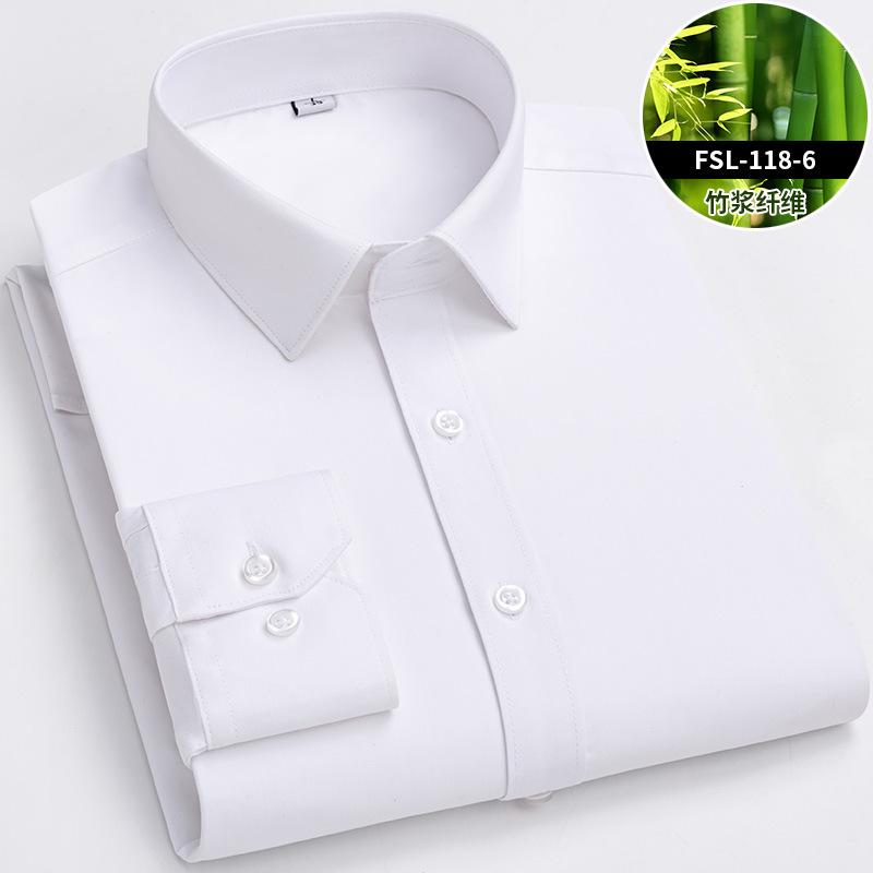 8XL Bamboo Fiber Blue Work White Shirt for Man Long Sleeve Office Business Anti-wrinkle Non-iron Men Shirts Long Sleeve Casual