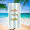 Microfiber Quick Dry Beach Towel - Red White Striped with Sardines Print, Lightweight Sandless Blanket for Swimming Picni