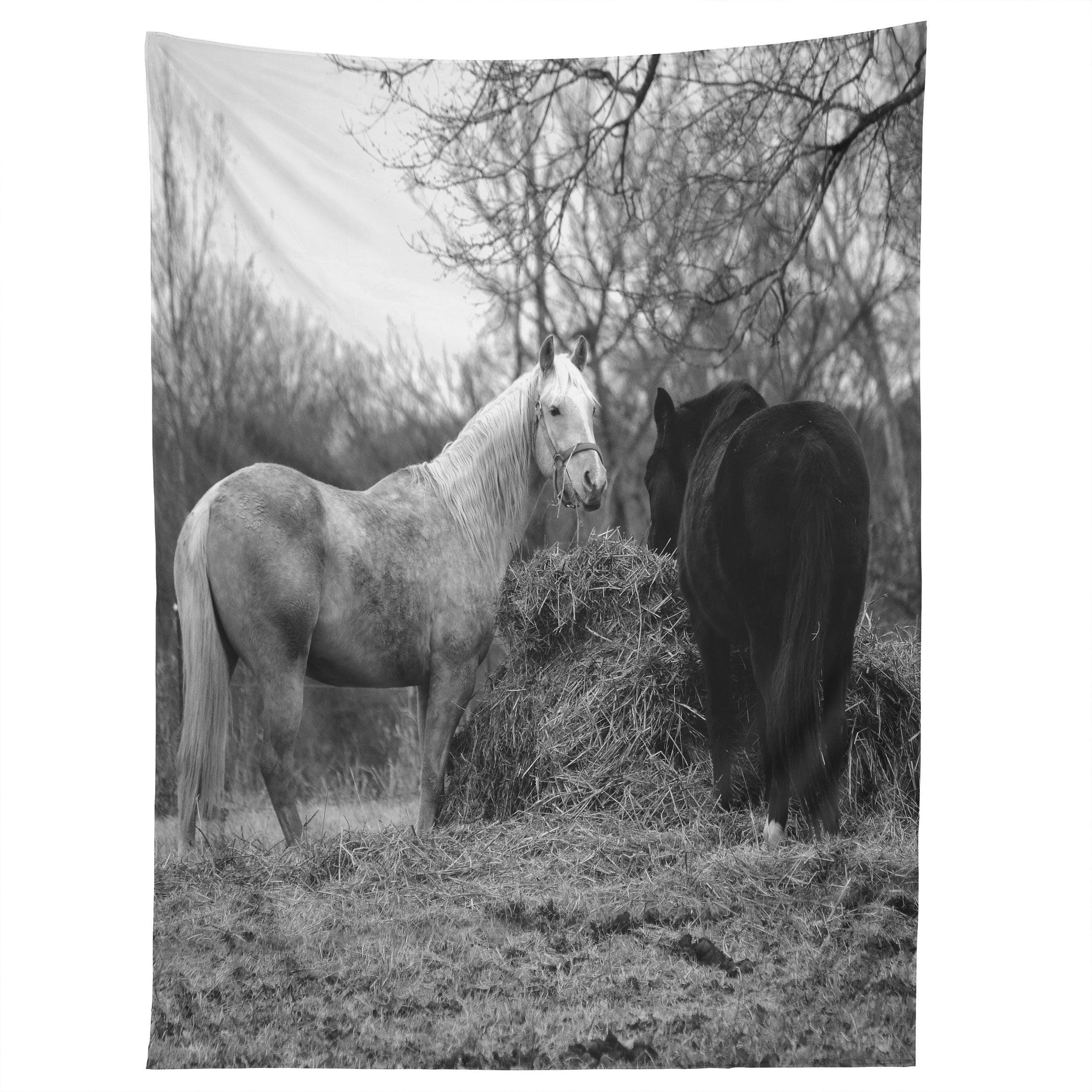 HORSES GRAZING tapestry 75x100