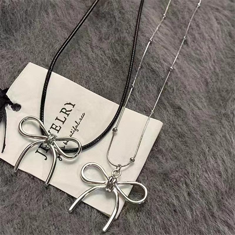 Sweet Cute Bowknot Pendant Rope Chain Necklace For Women Girl Choker Necklace Cool Y2K Aesthetic Jewelry Gift