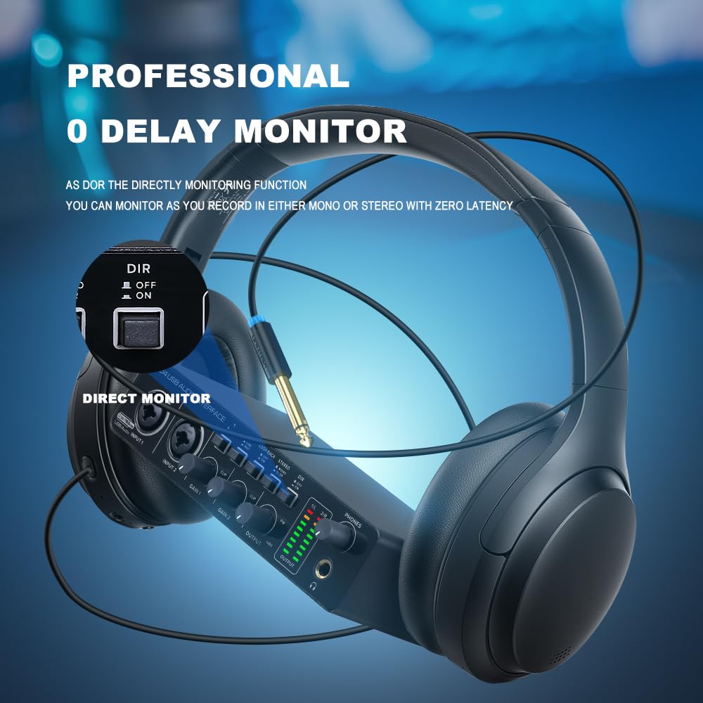 BOMGE U204 USB Audio Interface for PC Computer Music Recording, 2x2 Guitar Audio Interface for Mac, 32-bit/192kHz, Podcast Streaming, Vocalist/Produce