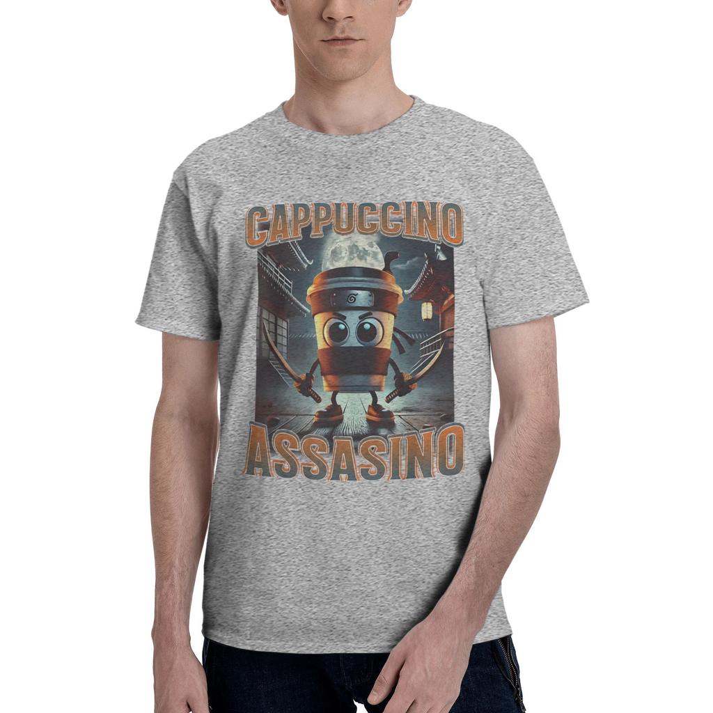 Włoski Brainrot Śmieszny Meme Zabójcze Cappuccino Koszulka Męska Damska Kawaii Krótki Rękaw T-shirt Lato Dekolt O 100% Bawełna
