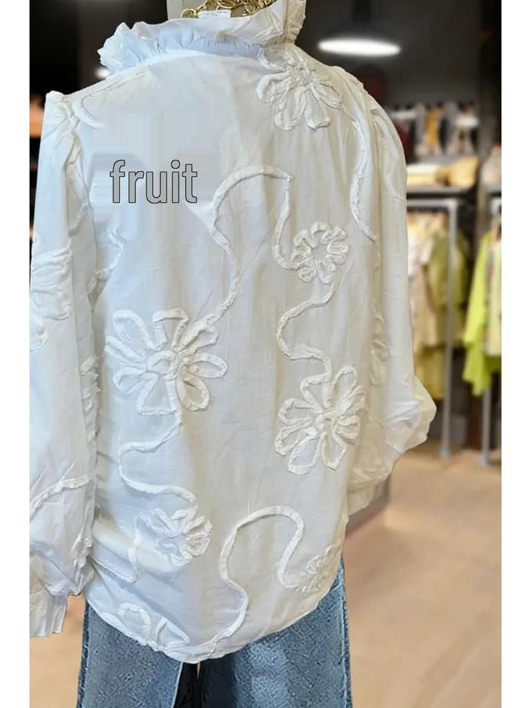 European-American V-Neck Ruffle Puff Sleeve Embroidered Women's Casual Holiday Top