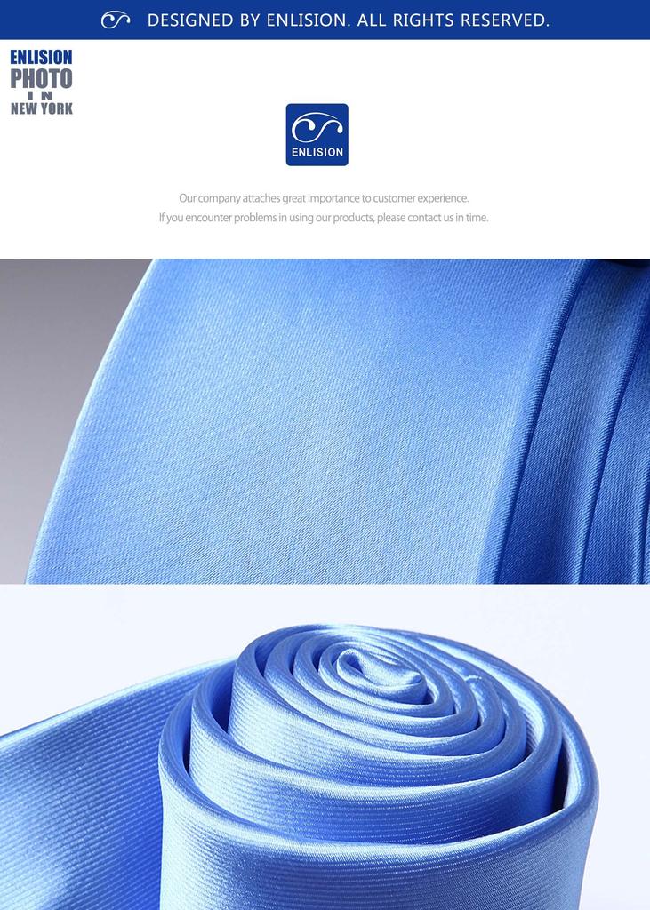 [Enlision] Men's Tie and Pocket Square, Blue, Business, Formal, Plain Silk, Men's, Wedding, Job Hunting, Stylish, Male EL-01