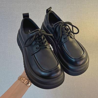 Britische kleine Lederschuhe, schwarze Slipper, Damen 2025 Frühling und Herbst neu, dicksohlige Schnürschuhe, vielseitige Mary Janes, JK Einzel-Schuhe