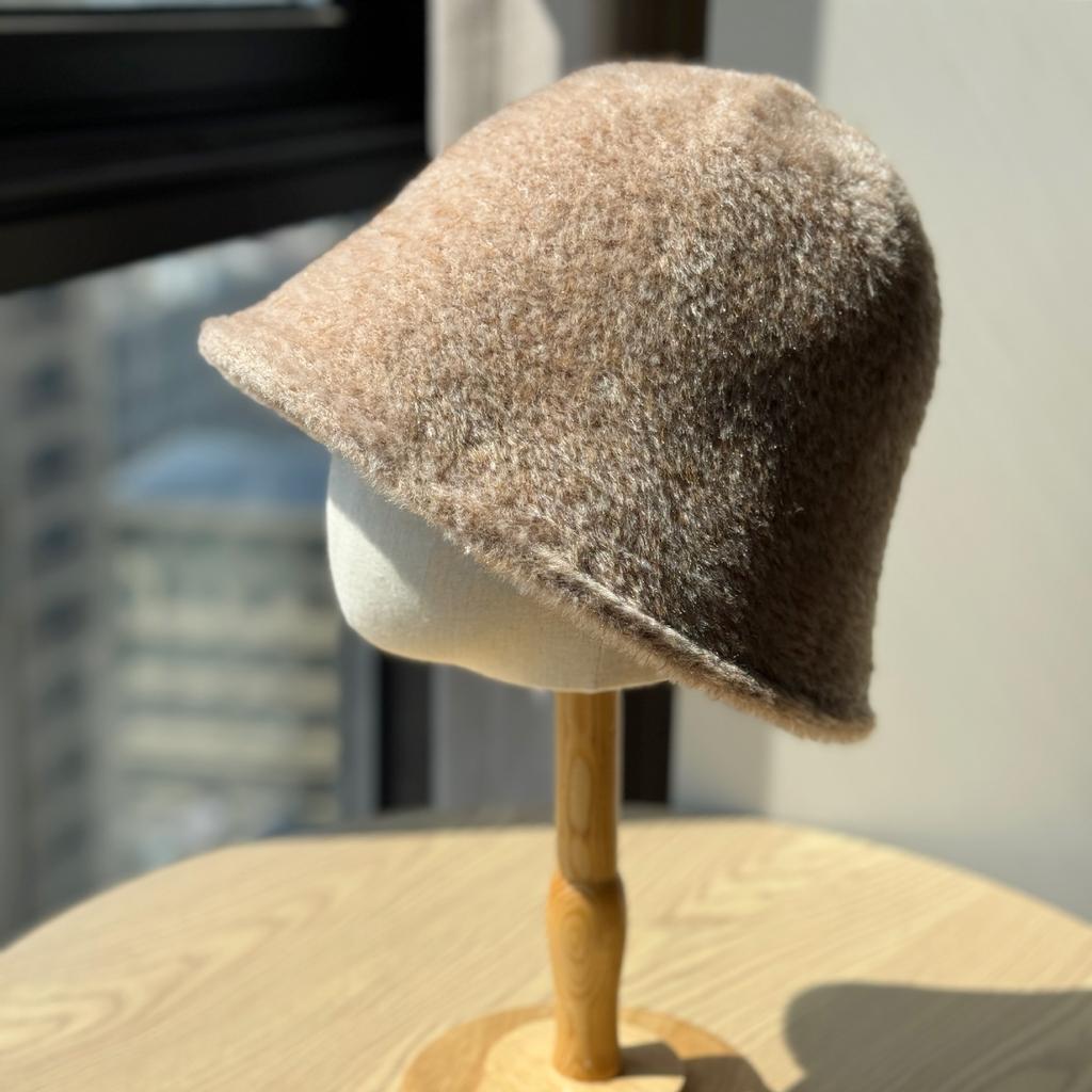 Fischerhut Damen Herbst und Winter High End Gesicht Zeigend Klein Eimerhut Ohne Make-up Gesicht Bedeckend und Warm Haltend Plüsch Beckenhut