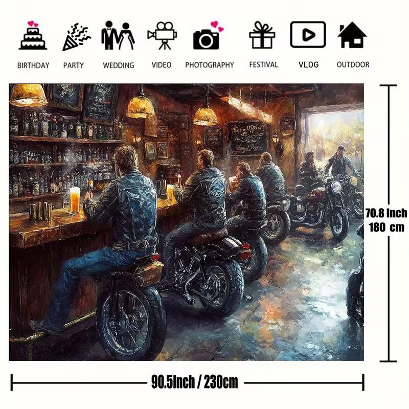 

Biker Pub Scene Tapestry Retro Motorcycle Riders Wall Decor for Man Cave 47.2x31.5inch/120*80cm