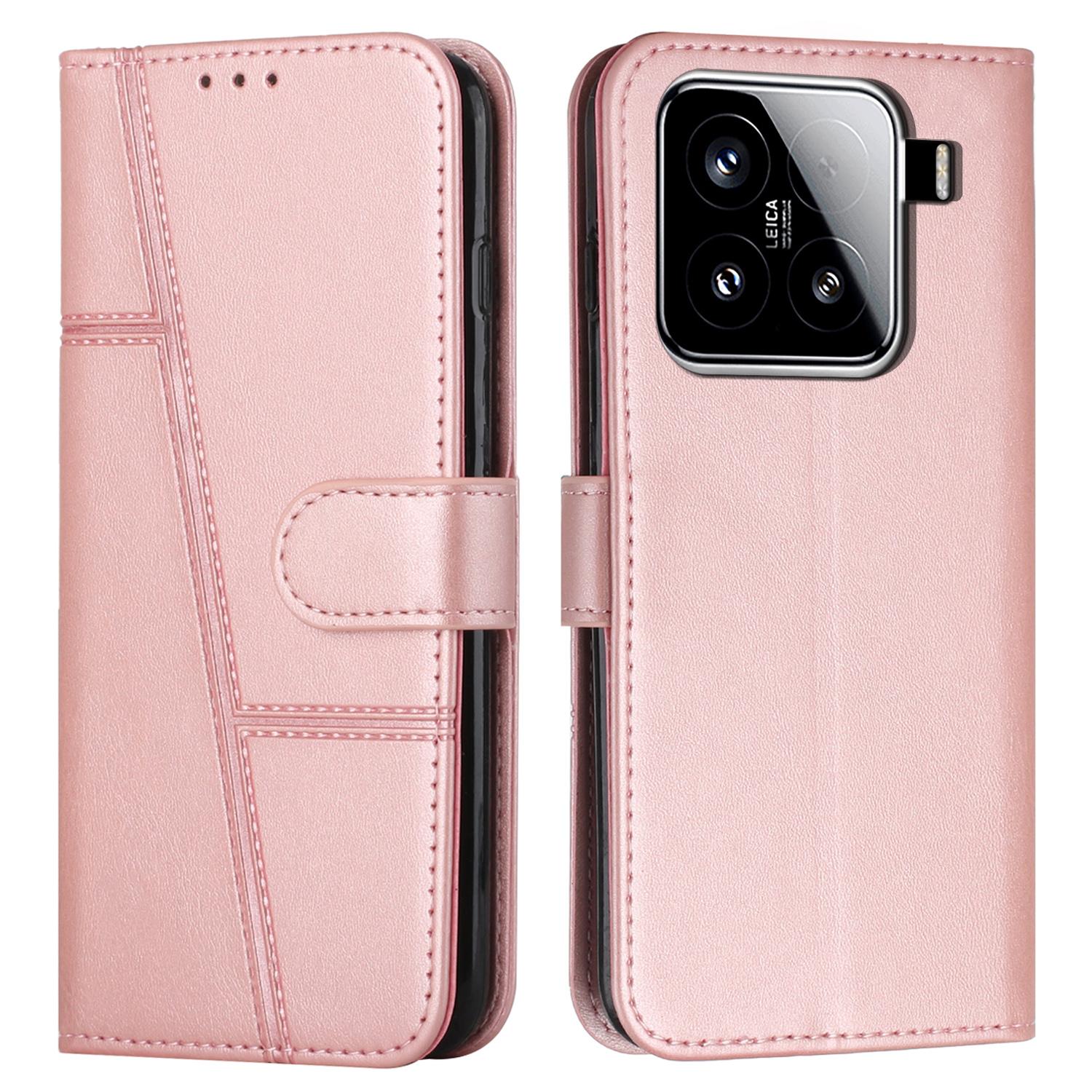 

For Xiaomi 15 Case Stand Flip Protective Leather Phone Cover Rose Gold