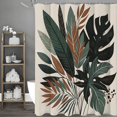 Green Leaf Leaf Shower Curtain, Bathroom Decorative Shower Curtain, Waterproof Shower Curtain with Hooks
