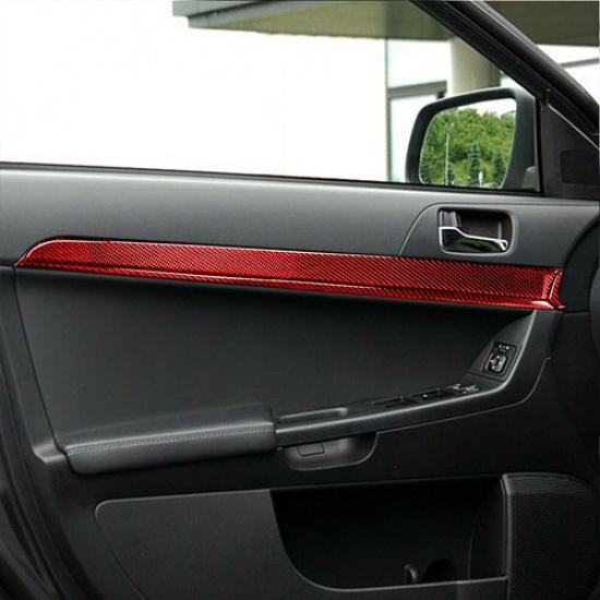 6Pcs Red Carbon Fiber Door Panel Cover Trim For Mitsubishi Lancer 2008-2015