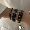Pulseras Esmalte Punk Vintage Goteo de Aceite Pulseras Metálicas Geométricas Negras/Blancas Pulseras Cuff Anchas Gruesas Mujer Niña