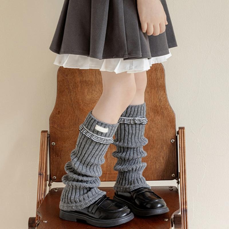 Elastic Sweet Style Leg Sleeves Warm Calf Length Socks For Girls Ruffled Design Fashionable Winter Accessories