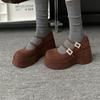 Fashion 2025 Spring Sheep Suede Platform  Jane Shoes Round Toe Crystal Belt Buckle Wedges Pumps Flat Platform Shoes