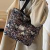 WTEMPO Bolsos Tote Versátiles Casuales con Cremallera para el Hombro Bolsos de Mano Estampados para Mujer Estilo Étnico Bolsos de Lona de Gran Capacidad