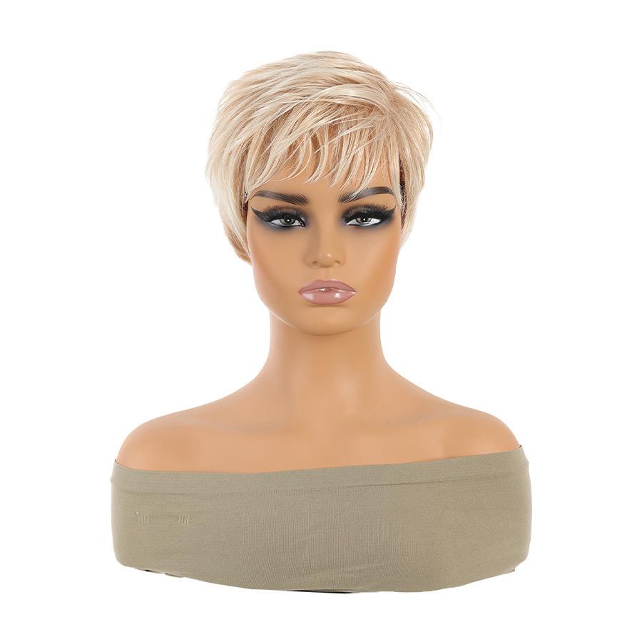 Synthetic Light Blonde Hair Short Curly Wig for Women Natural Fluffy Daily Party Cosplay Mommy Wigs Blond Pixie Cut Elderly Wig