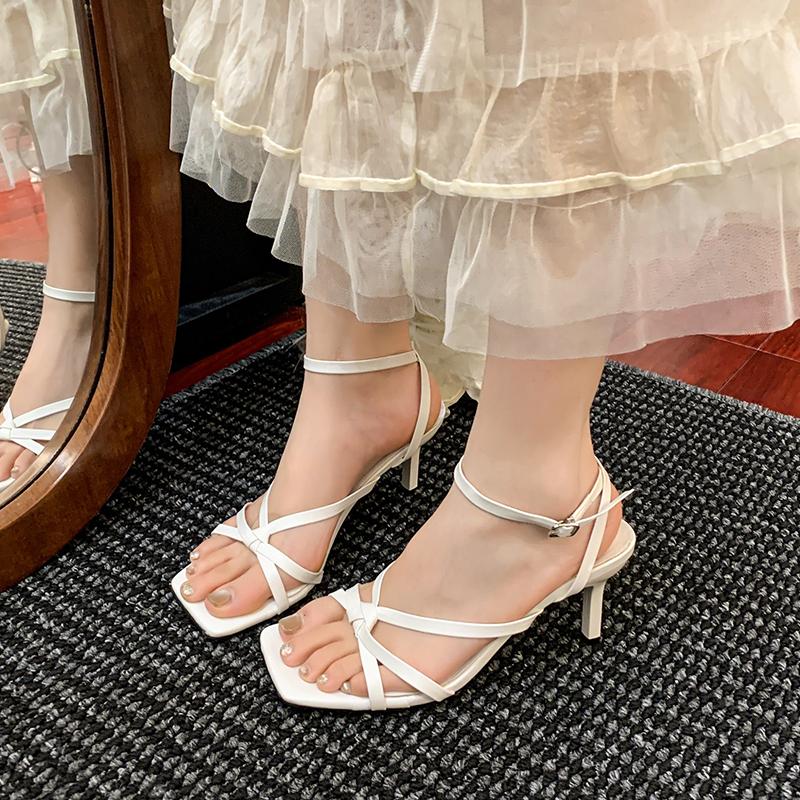 Fashion New Sandals Women's Summer Versatile Not Tired Feet Thin Strap Square Toe Open Toe Non-slip Wear-resistant High Heels