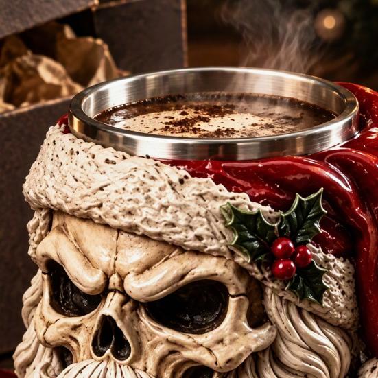Decorative Cauldron Mug for Fans 3D Dark Christmas Santa Mug, Ugly Design Ceramic Coffee Cup with Gothic Horror Style Travel Handle, Novelty