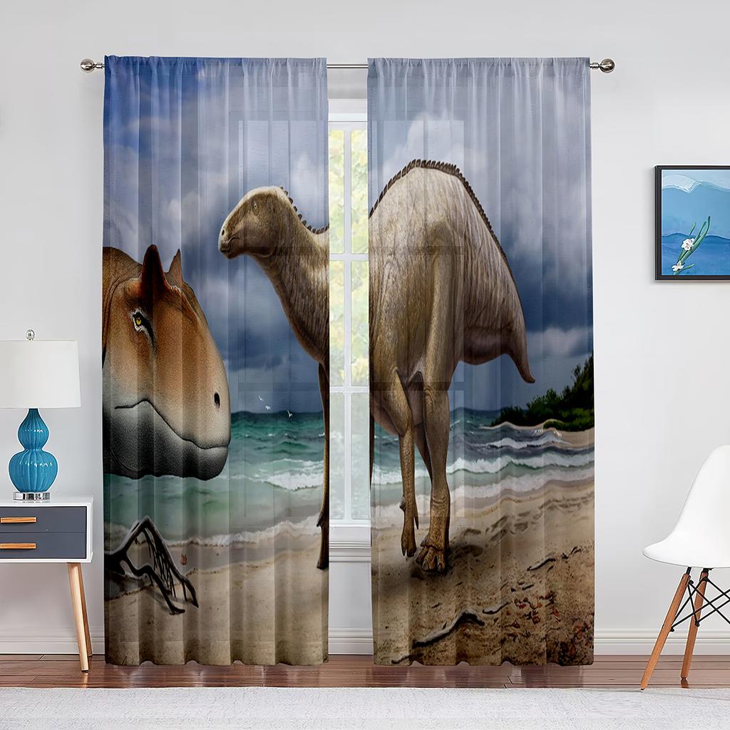 Jurassic Animals Jungle Dinosaur Trees Pattern Sheer Curtain For Living Room Window Children Bedroom Decor Tulle Voile Curtain