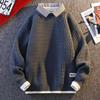 2024 Herrhöst/Vinter Lösstickad Tröja med Skjortkrage, Tvådelad Look med Plus Sammet