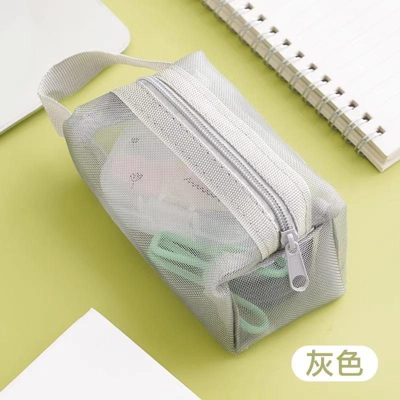 

Portable square net storage bag with red envelope opening for toiletry sample storage, breathable travel makeup bag серый