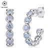 2 CTW Timeless C-Hoop Design Bezel-Set Moissanite S925 Silver Stud Earrings Rhodium Plated Women Elegant Comfortable Mother's