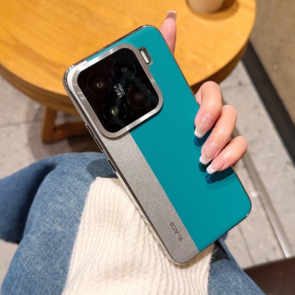 For Xiaomi 15 Case Splicing PU Leather+TPU Electroplated Phone Cover