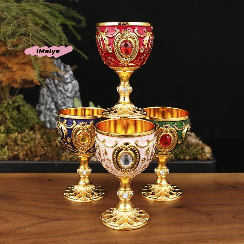 M-1Pc Vintage Embossed Metal Chalice Goblet Wine Champagne Liqueur Cup for Home Decor Bars Restaurants