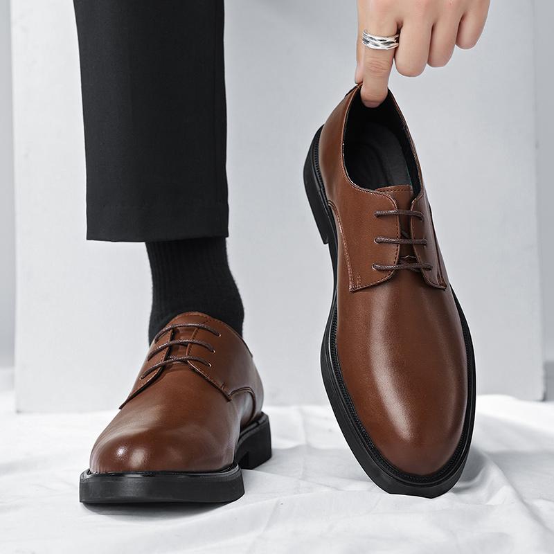 Casual leather shoes summer patent leather glossy small leather shoes black lace-up business dress groom wedding trendy shoes