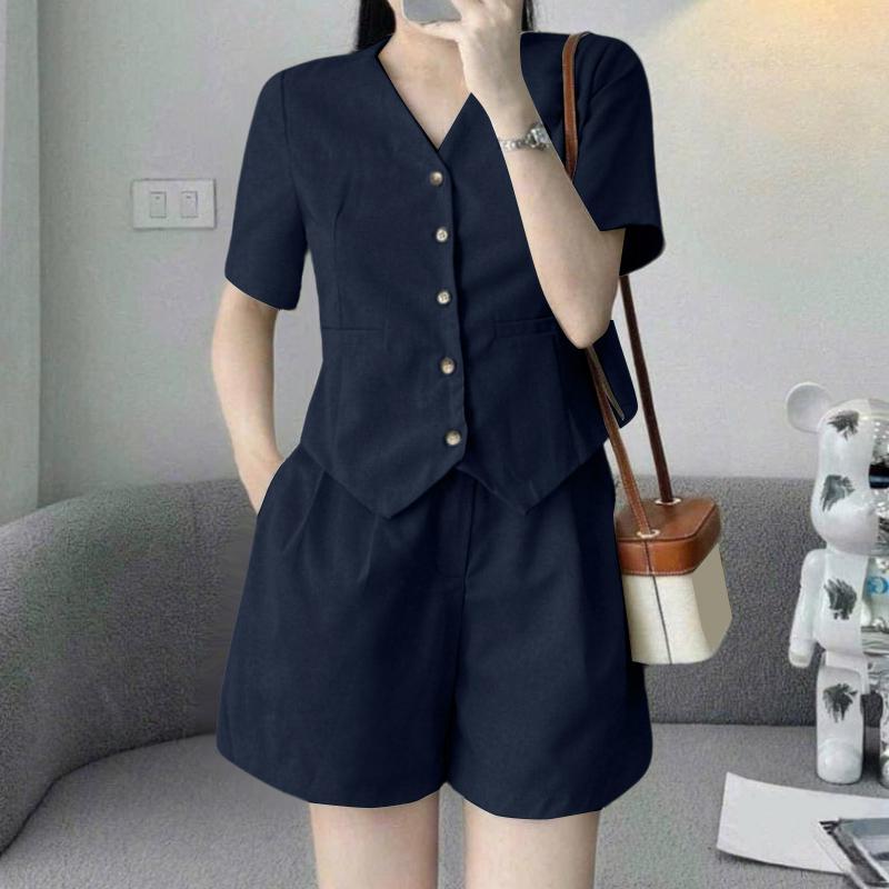 ZANZEA Women Short Sleeve Blouse and Shorts Summer Two Piece Suit Sets