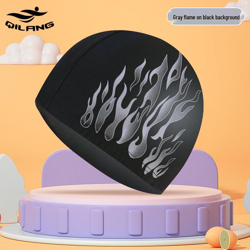 Men's Large Flame Style Swim Cap, Ear Protection, High Elasticity, Fashion Fabric, Comfortable Fit