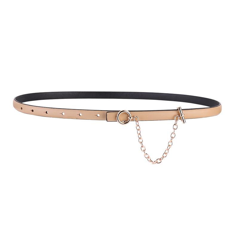 Top-grain leather belt with a stylish chain buckle, perfect for dresses, pants, and cinching your waist