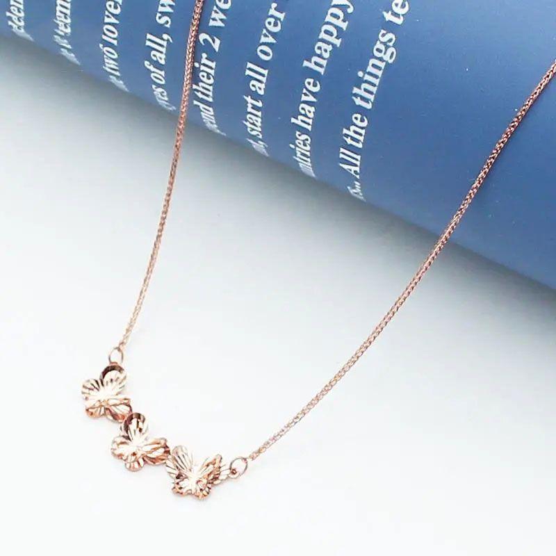 Purple Gold Butterfly Necklace, Simple Niche Temperament, Elegant Rose Gold-Plated Color Gold Chain (with 45cm gold chain)