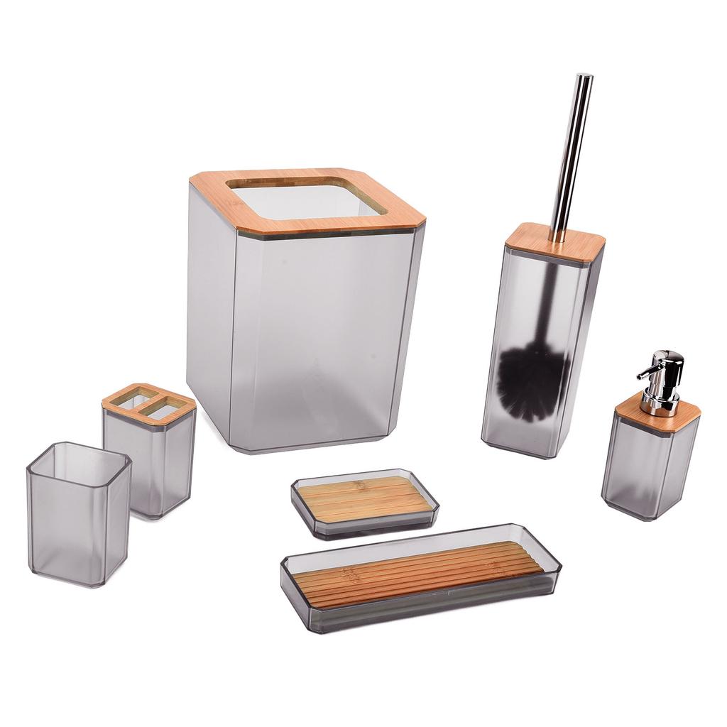 Bamboo Bathroom Accessories Set 7Pcs Soap Box Toothbrush Holder Kit for Home HotelGrey