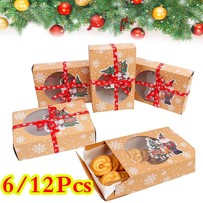 

6/12 шт. прозрачная подарочная бумага, рождественская упаковочная коробка, подарочные коробки для печенья, окна Йети, ПВХ
