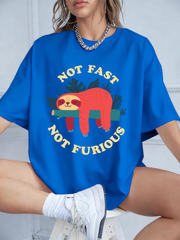 Not Fast Not Furious Sloth Prints TShirts Womens Summer Cotton Short Sleeve T Shirt Loose ONeck Soft Tops Casual Woman Clothes