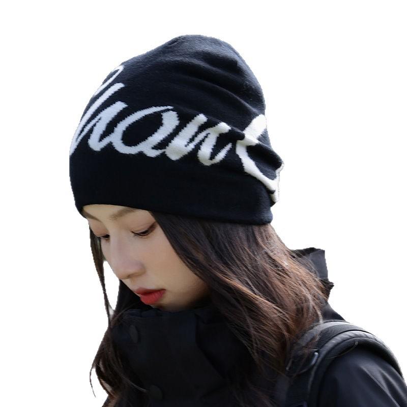 American Street Letter Jacquard Double-sided Knitted Hat Women's Hip-hop Skateboard Style Ear Protectors Autumn and Winter Cold Hat Men's and Women's