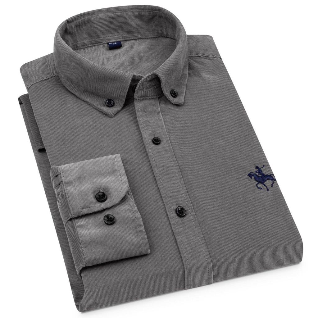 Men's Long-Sleeve Corduroy Shirt - 100% Cotton, Casual Fit, Plus Size, Ideal for Autumn & Winter