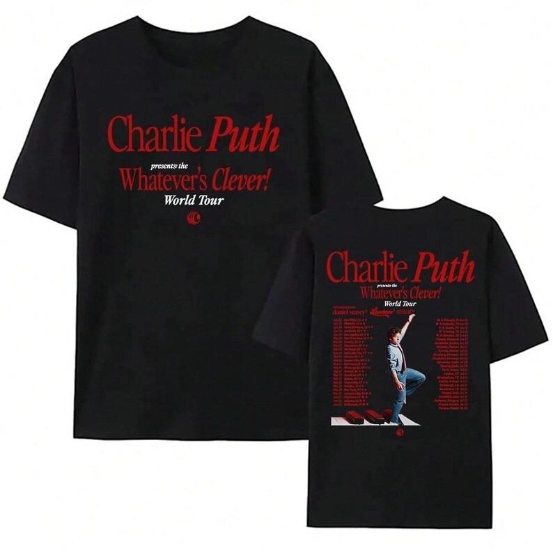 Summer Fashion Charlie Puth World Tour Shirt 2026, Charlie Puth Concert Tee, Whatever’s Clever Tour T-shirt, Front Back Print Unisex Music Fan Gift 4XL