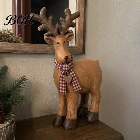 Tiered Tray Seasonal Ornaments Rustic Elk Ornament, Handcrafted Resin Deer Figurine, Decorative Retro Style Desktop Decorations Wildlife Sculpture for
