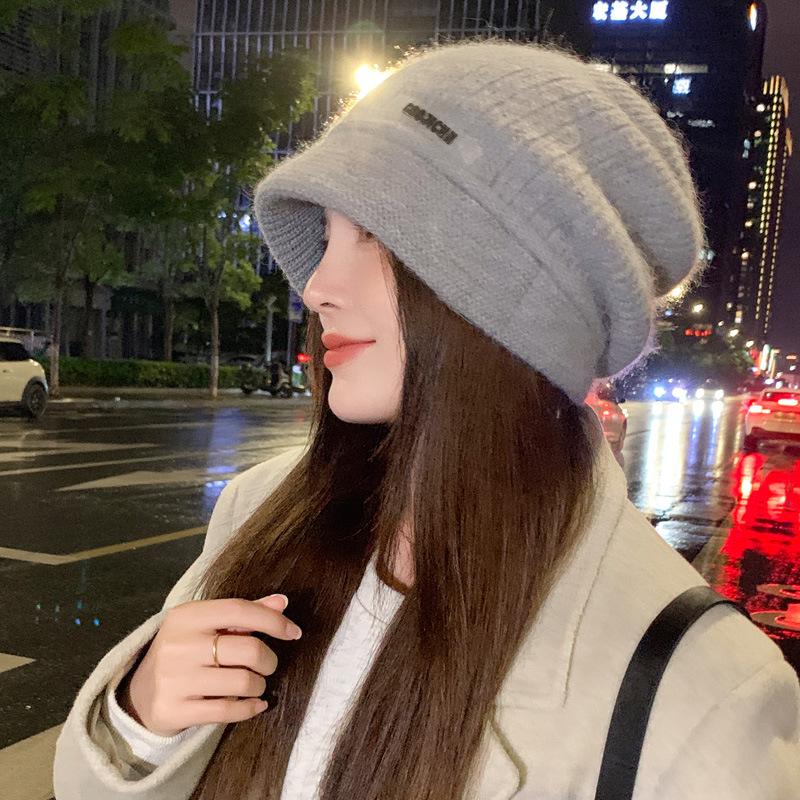 Новая шапка Женская зимняя теплая вязаная шапка Защита ушей Шапка-стог из шерсти серый