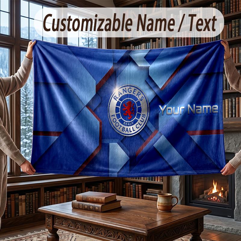 Custom Name Flannel Throw Blanket Rangers FC Pattern Warm Home Decoration