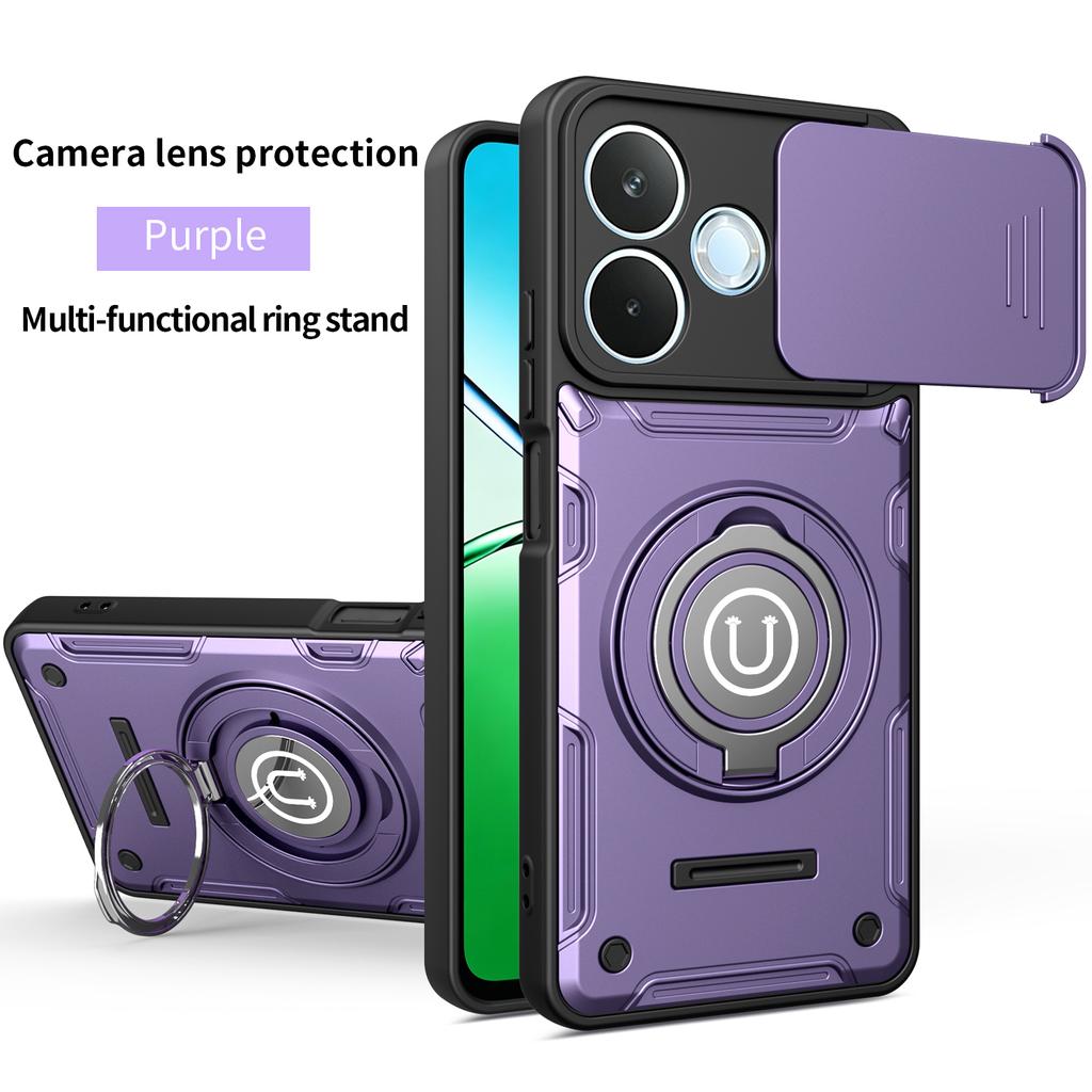 Anti-slip Armor Shockproof Case For Honor X8D Slide Camera Lens Protection Rotating Ring Stand TPU Frame Plastic Phone Cover