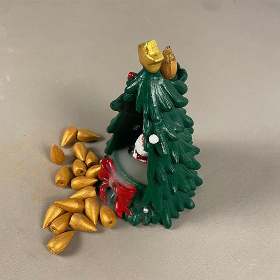 Christmas Tree Backflow Incense Burner Decoration Xmas Tree Santa Claus Resin Incense Holder Home Office Desktop Ornament