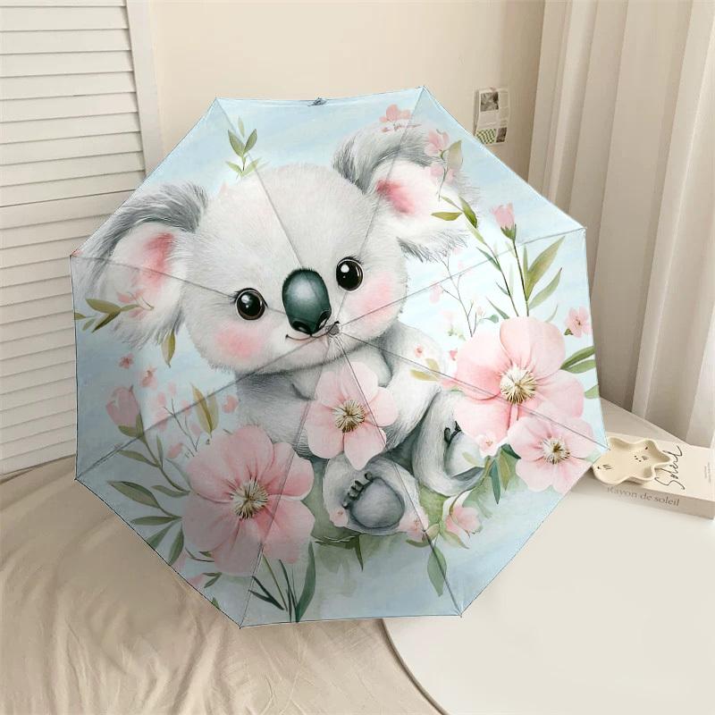 

1pc Koala Flowers Automatic Open/Close Umbrella Compact Folding Umbrella with 8-Rib Shaft for Women/Men, Elegant Birthday1315S