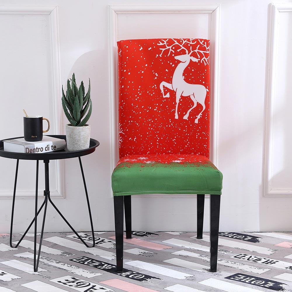 Christmas Theme Dining Chair Seat Covers Slip On Stretch Santa Claus Printed Banquet Party Decor Supplies