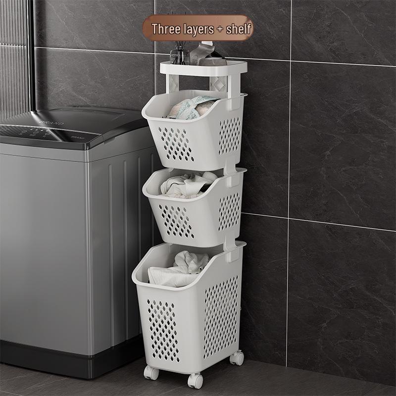 Narrow Laundry Basket Hamper with Storage Rack, Multi-Functional Cart for Dirty Clothes In Bathroom Gaps.
