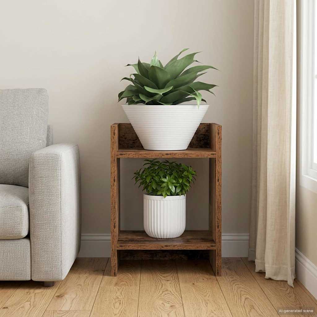 Plant Stand with Shelf Rustic Wood Finish 30 x 30 x 40 cm Engineered Wood