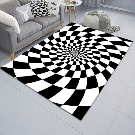 3D Vortex Optical Illusion Rug Vision Vertigo Area Rug Realistic Vortex Black And White Doormat Non-Slip Floor Mat for Living Room Bedroom Entrance