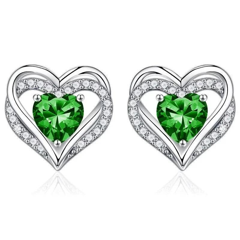 Inlaid cubic zirconia heart-shaped earrings, worn daily at banquets to show love, extraordinary elegance, and hollowed out acces